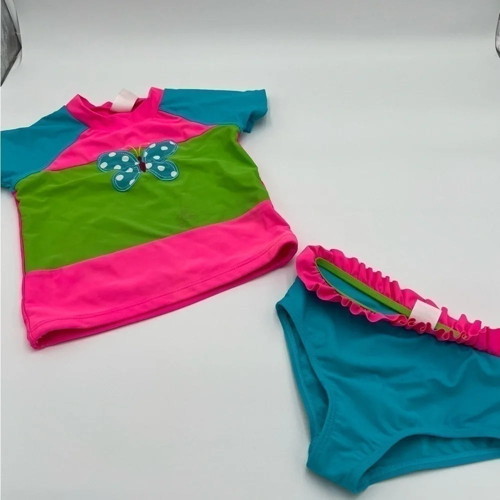 Kavkas  Girl Swimsuit Pink 2 Piece Bathing Suit Cute Short Sleeve Rash Guard